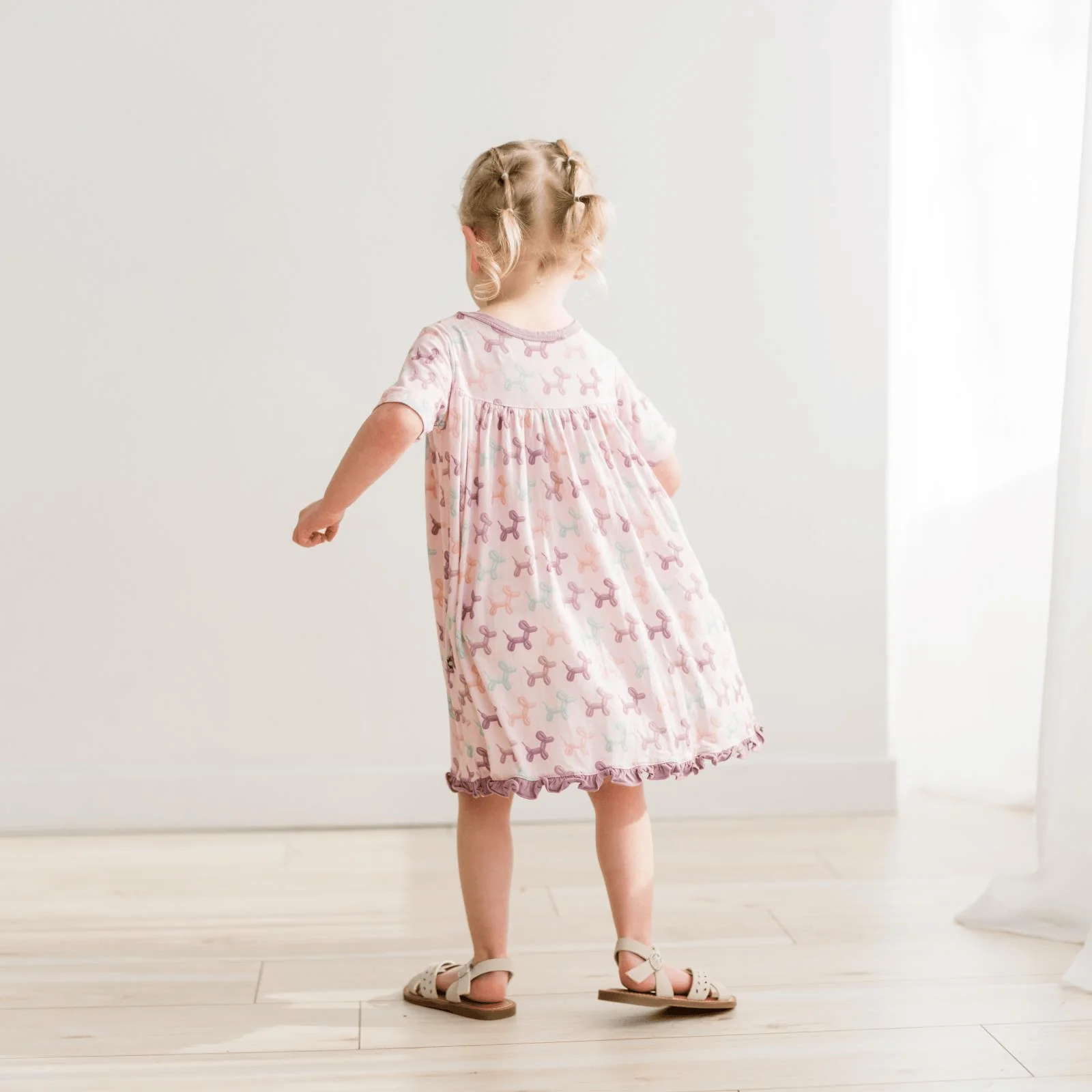 Bamboo Short Sleeve Swing Dress - Shrinking Violet Balloon Dogs - Image 4