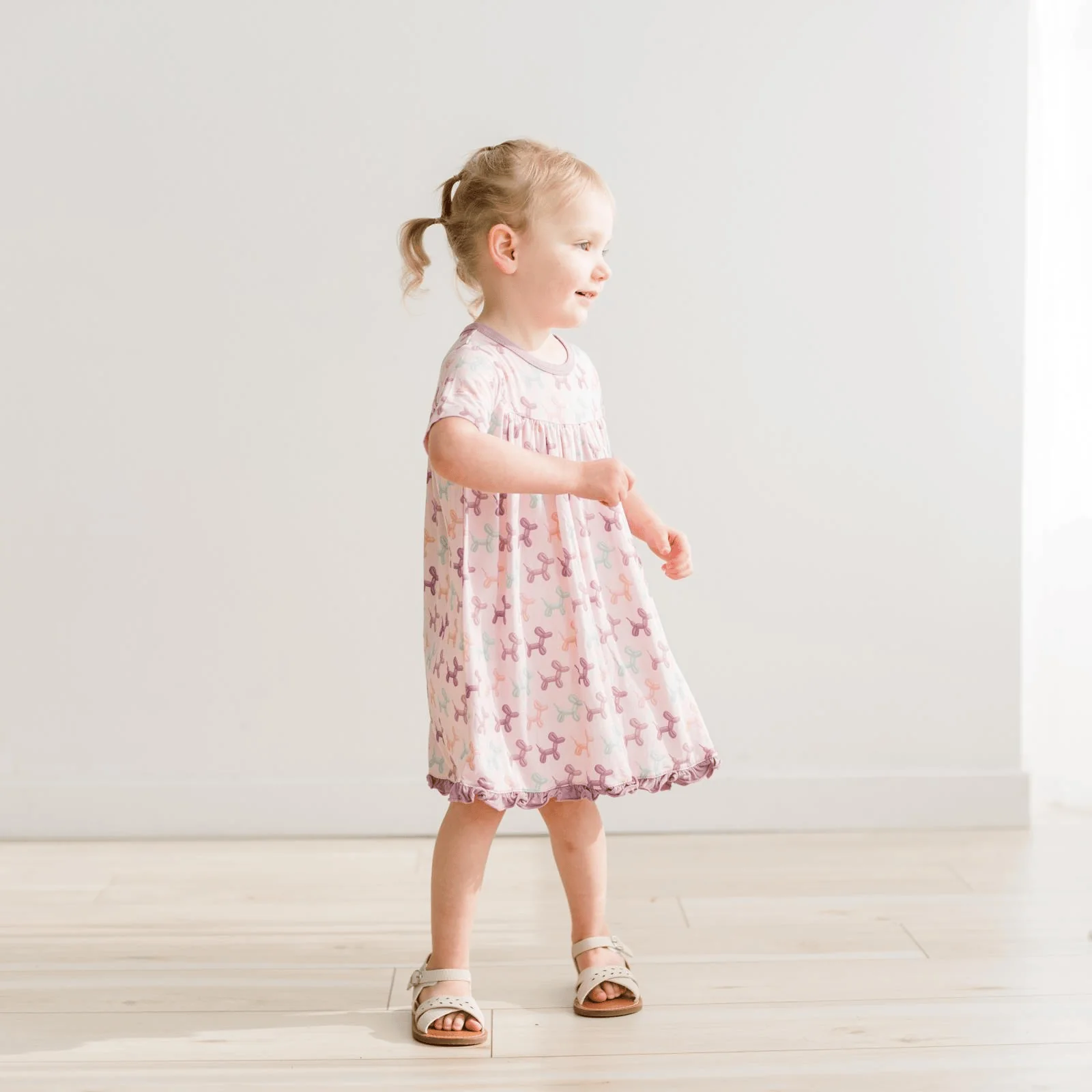 Bamboo Short Sleeve Swing Dress - Shrinking Violet Balloon Dogs - Image 5