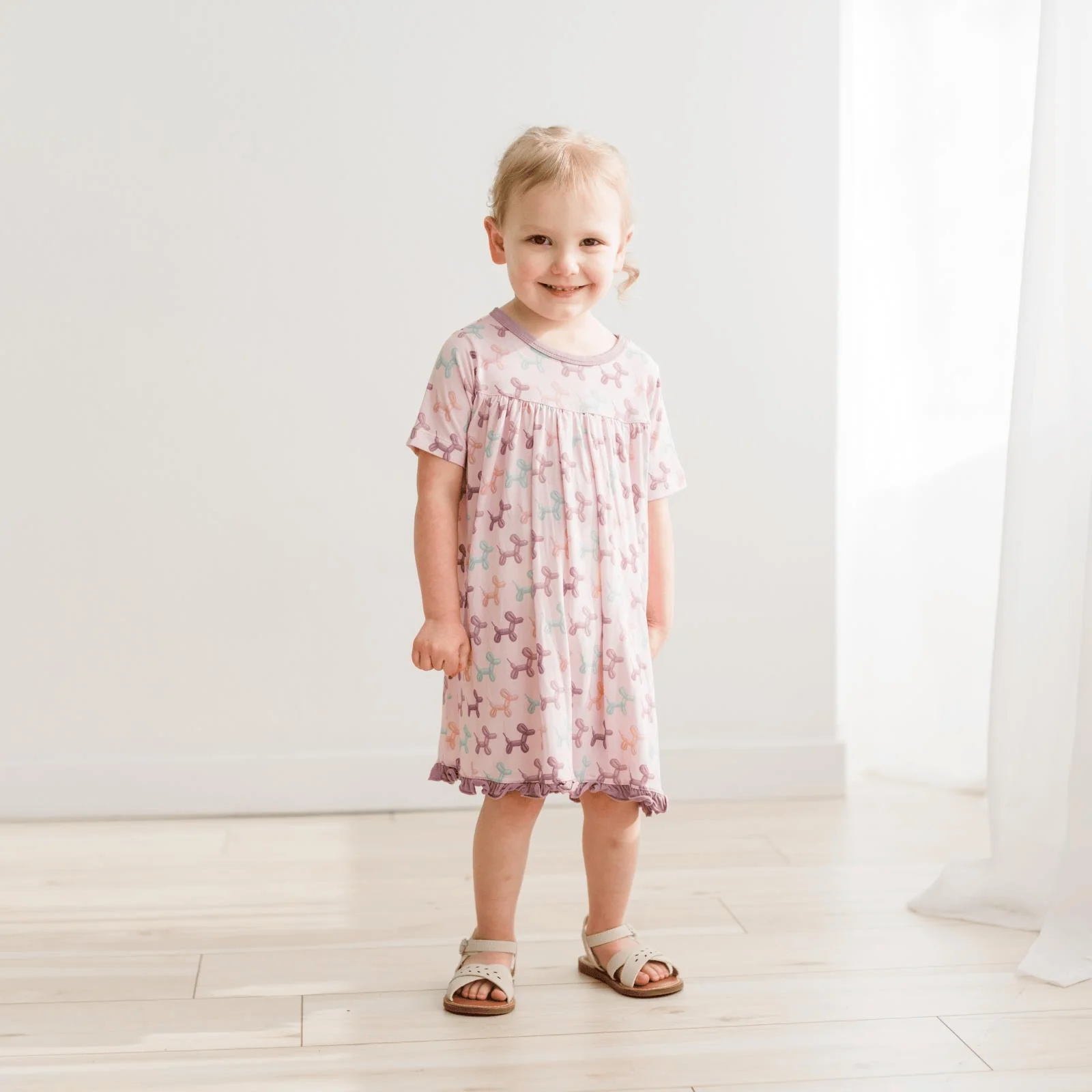 Bamboo Short Sleeve Swing Dress - Shrinking Violet Balloon Dogs - Image 6