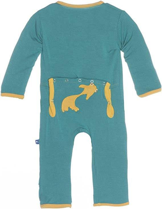 Boy's Print Bamboo Applique Coverall - Lagoon Fish