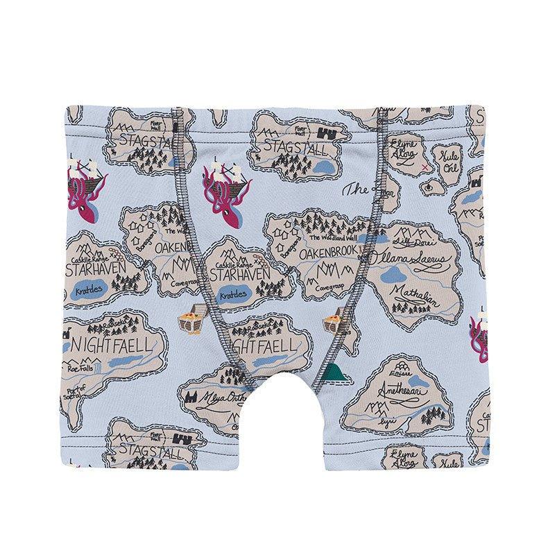 Boy's Print Bamboo Boxer Briefs (Set of 3) - Dew Pirate Map, Dream Blue & Glass Phoenix - Image 2