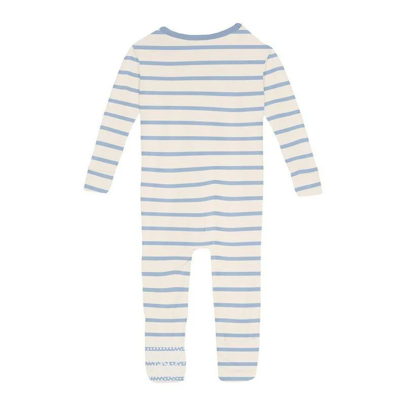 Boy's Print Bamboo Convertible Sleeper with Zipper - Pond Sweet Stripe - Image 2
