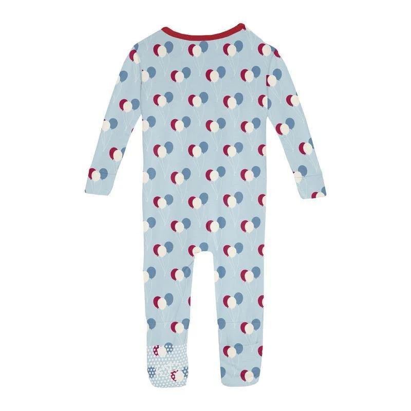 Boy's Print Bamboo Convertible Sleeper with Zipper - Spring Sky Balloons - Image 2