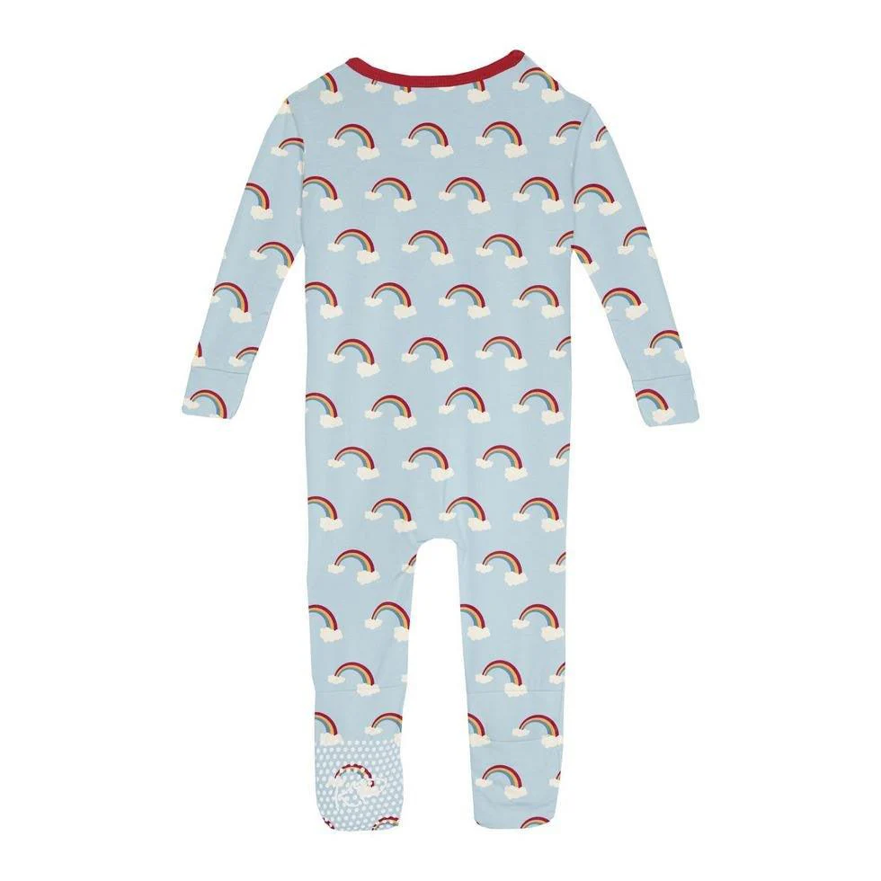 Boy's Print Bamboo Convertible Sleeper with Zipper - Spring Sky Rainbows - Image 2