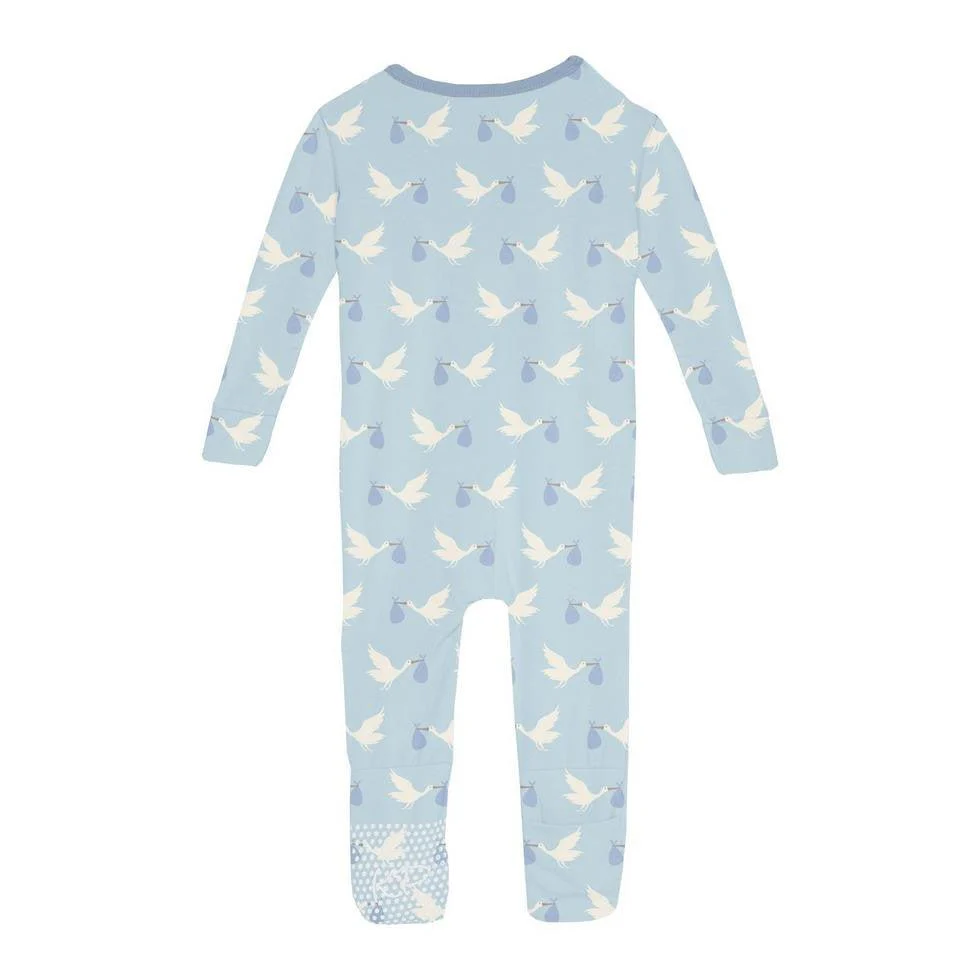 Boy's Print Bamboo Convertible Sleeper with Zipper - Spring Sky Stork - Image 2