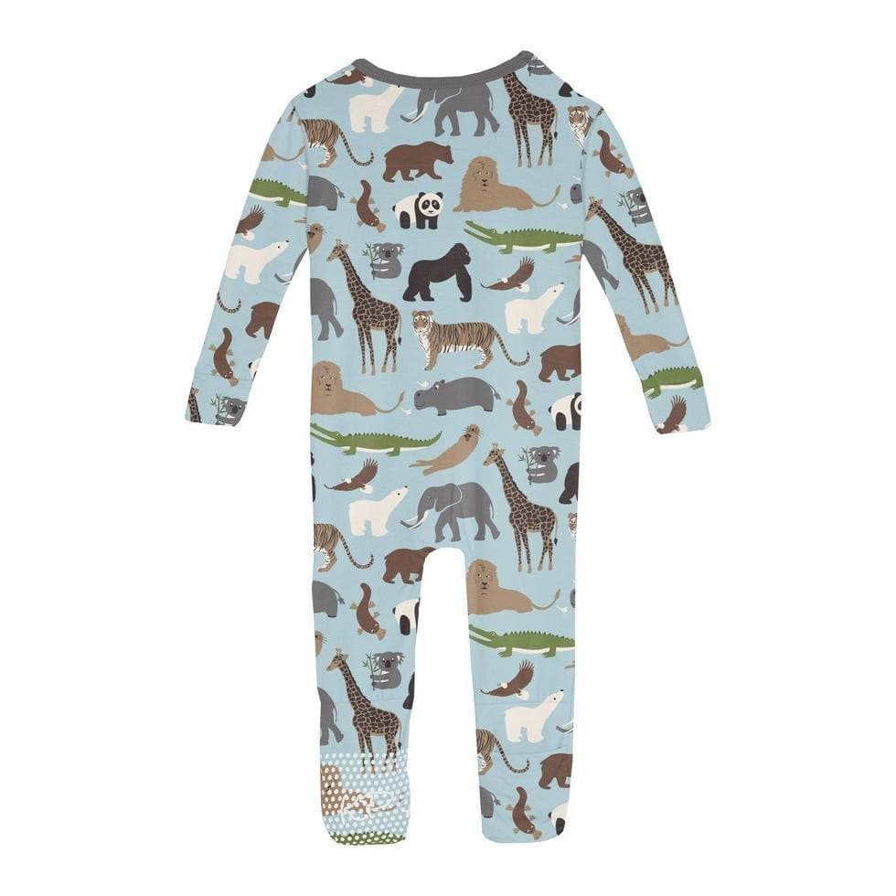 Boy's Print Bamboo Convertible Sleeper with Zipper - Spring Sky Zoo - Image 2