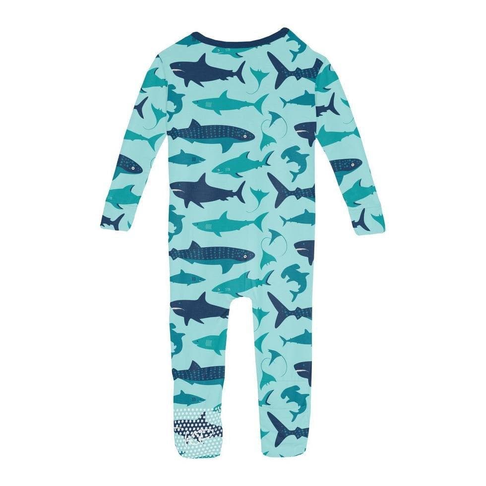 Boy's Print Bamboo Convertible Sleeper with Zipper - Summer Sky Shark Week - Image 2