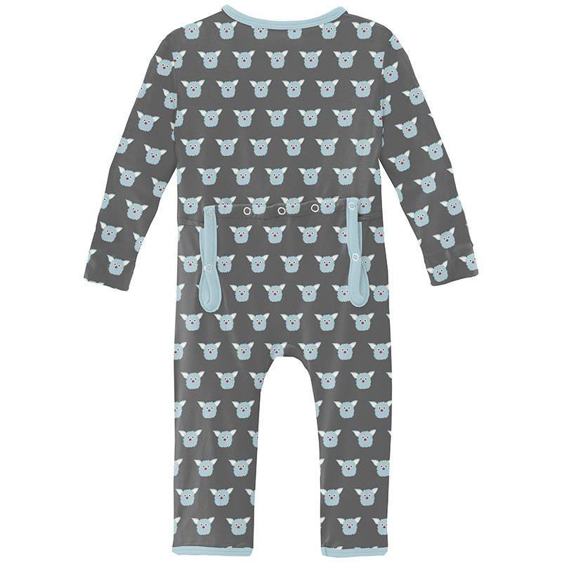 Boy's Print Bamboo Coverall with 2-Way Zipper - Pewter Furry Friends - Image 2