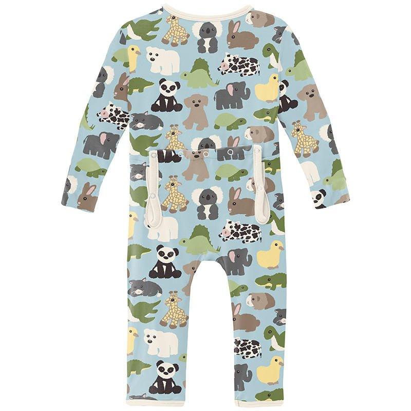Boy's Print Bamboo Coverall with 2-Way Zipper - Spring Sky Too Many Stuffies - Image 2
