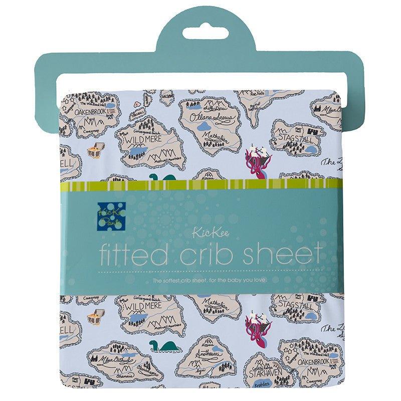 Boy's Print Bamboo Fitted Crib Sheet - Dew Pirate Map