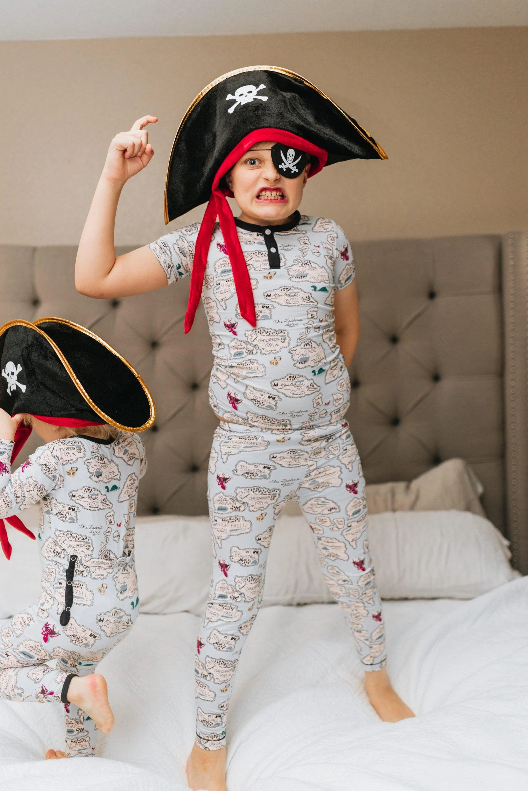 Boy's Print Bamboo Short Sleeve Henley Pajama Set - Dew Pirate Map - Image 3