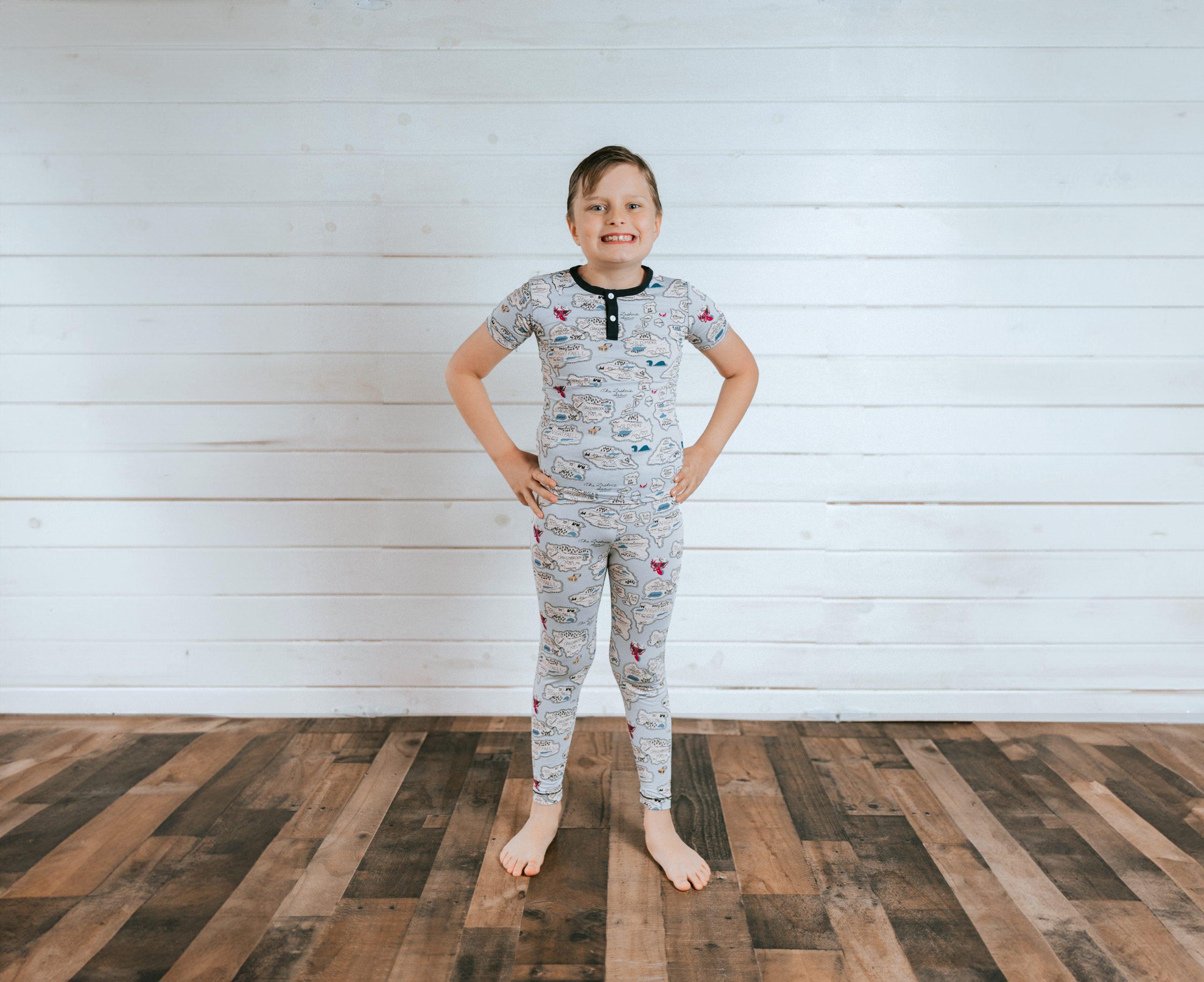 Boy's Print Bamboo Short Sleeve Henley Pajama Set - Dew Pirate Map - Image 6