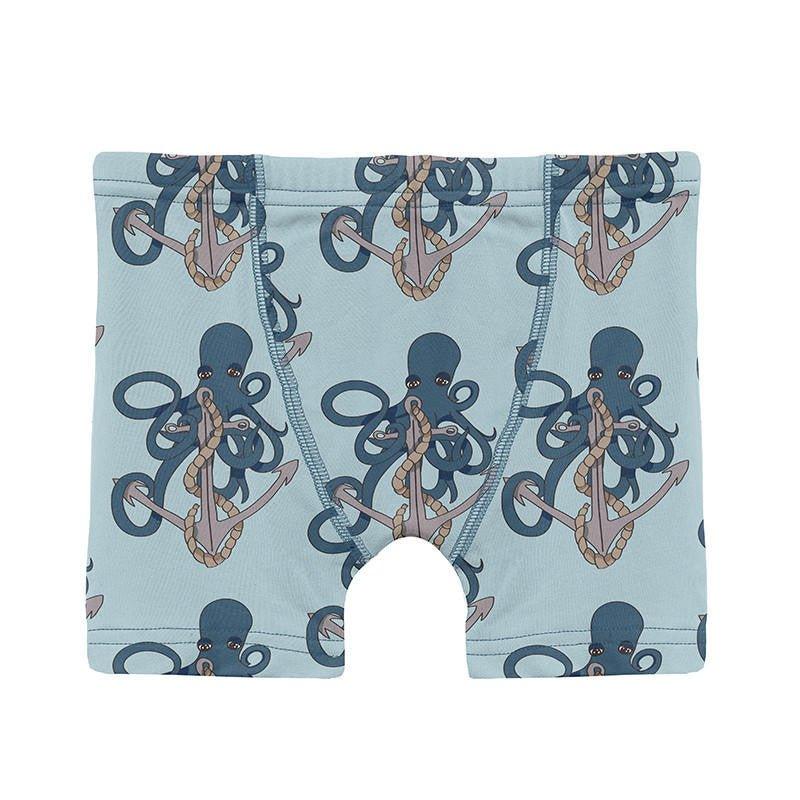 Boy's Print Bamboo Boxer Briefs (Set of 3) - Spring Sky Octopus Anchor, Natural & Feather Cloudy Sea - Image 2