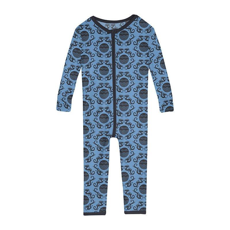 Boy's Print Bamboo Convertible Sleeper with Zipper - Dream Blue Four Dragons