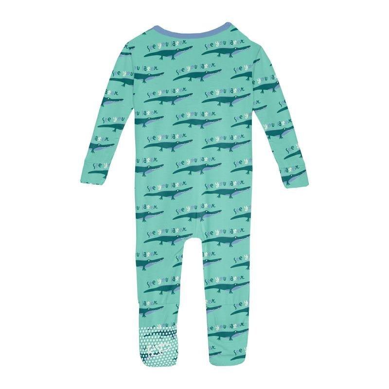 Boy's Print Bamboo Convertible Sleeper with Zipper - Glass Later Alligator - Image 2