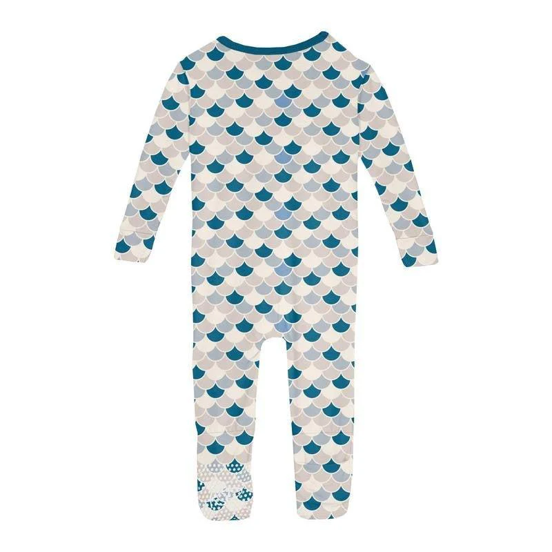 Boy's Print Bamboo Convertible Sleeper with Zipper - Latte Scales - Image 2