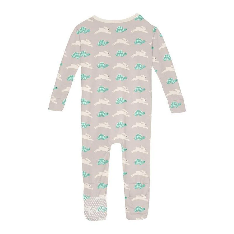 Boy's Print Bamboo Convertible Sleeper with Zipper - Latte Tortoise and Hare - Image 2