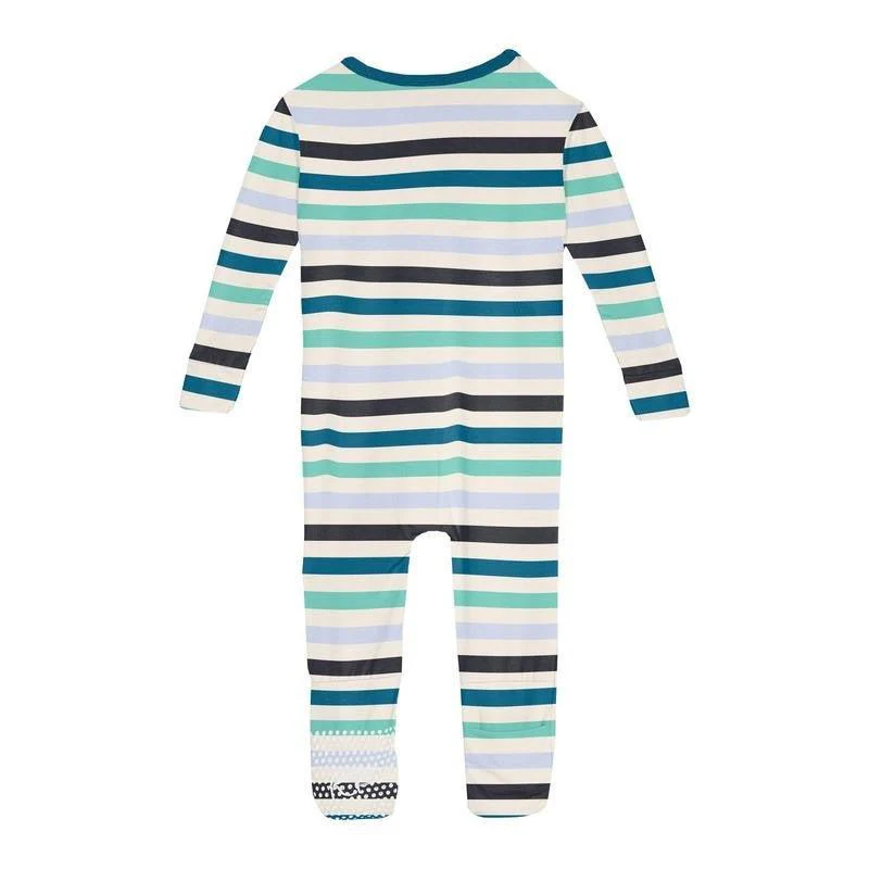 Boy's Print Bamboo Convertible Sleeper with Zipper - Little Boy Blue Stripe - Image 2