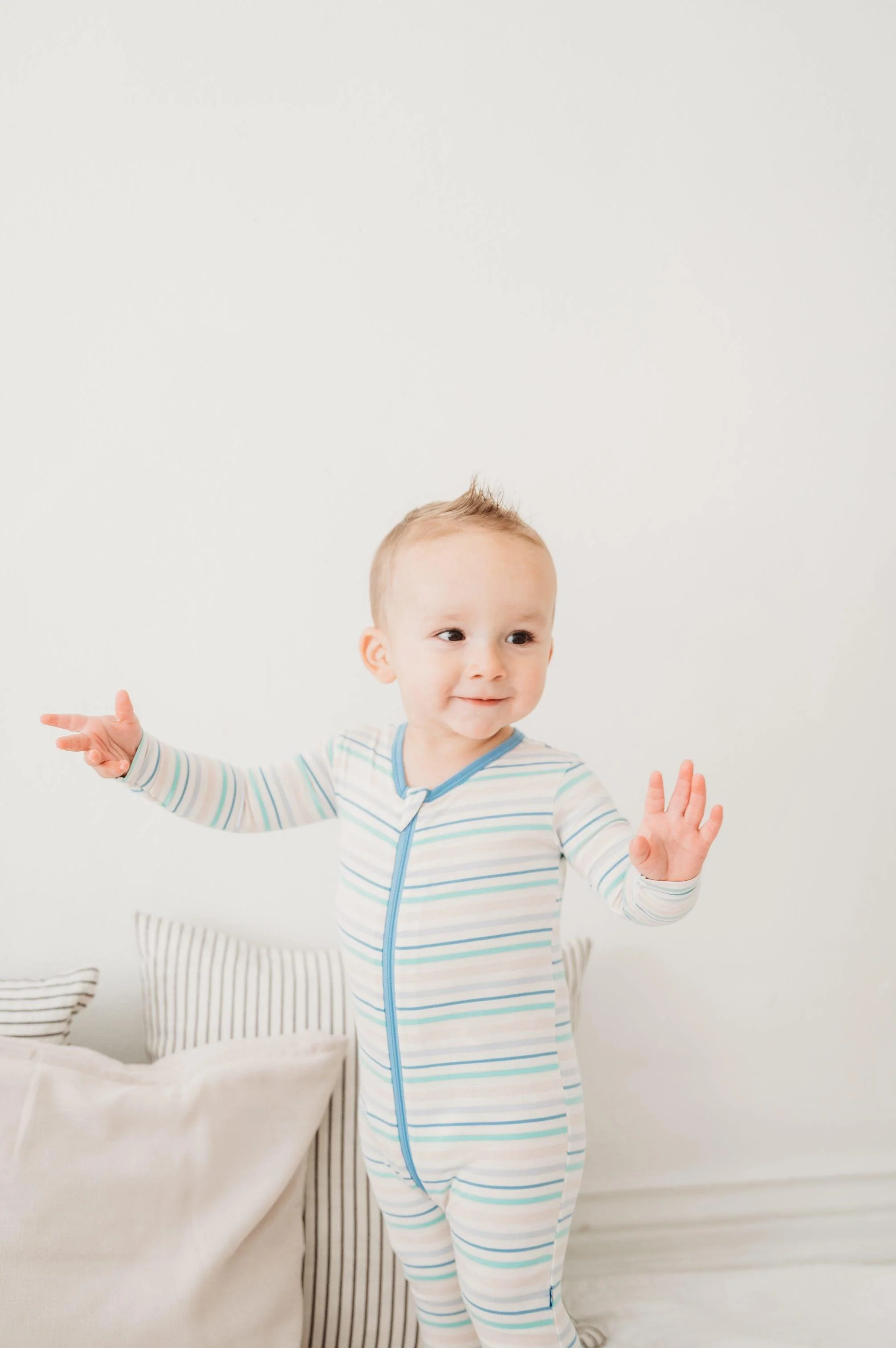 Boy's Print Bamboo Convertible Sleeper with Zipper - Mythical Stripe - Image 4