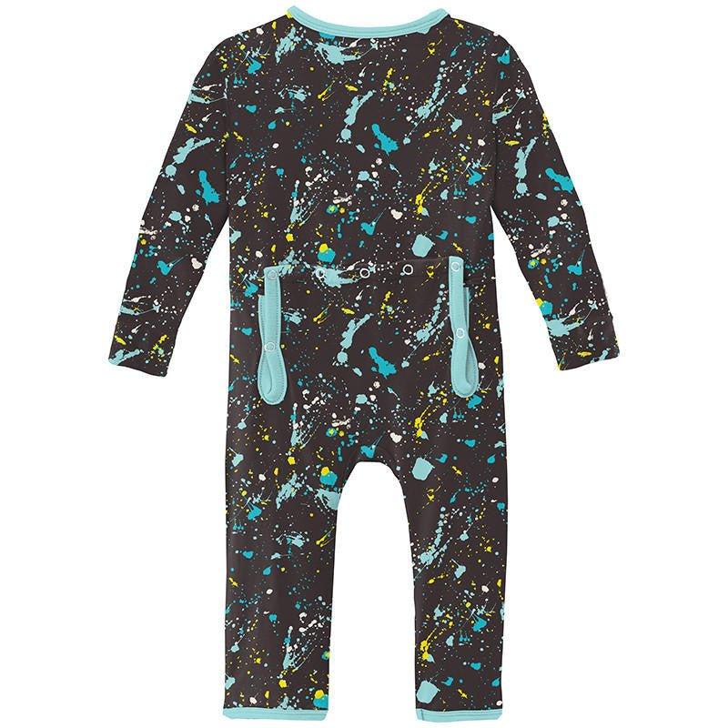 Boy's Print Bamboo Coverall with 2-Way Zipper - Confetti Splatter Paint - Image 2