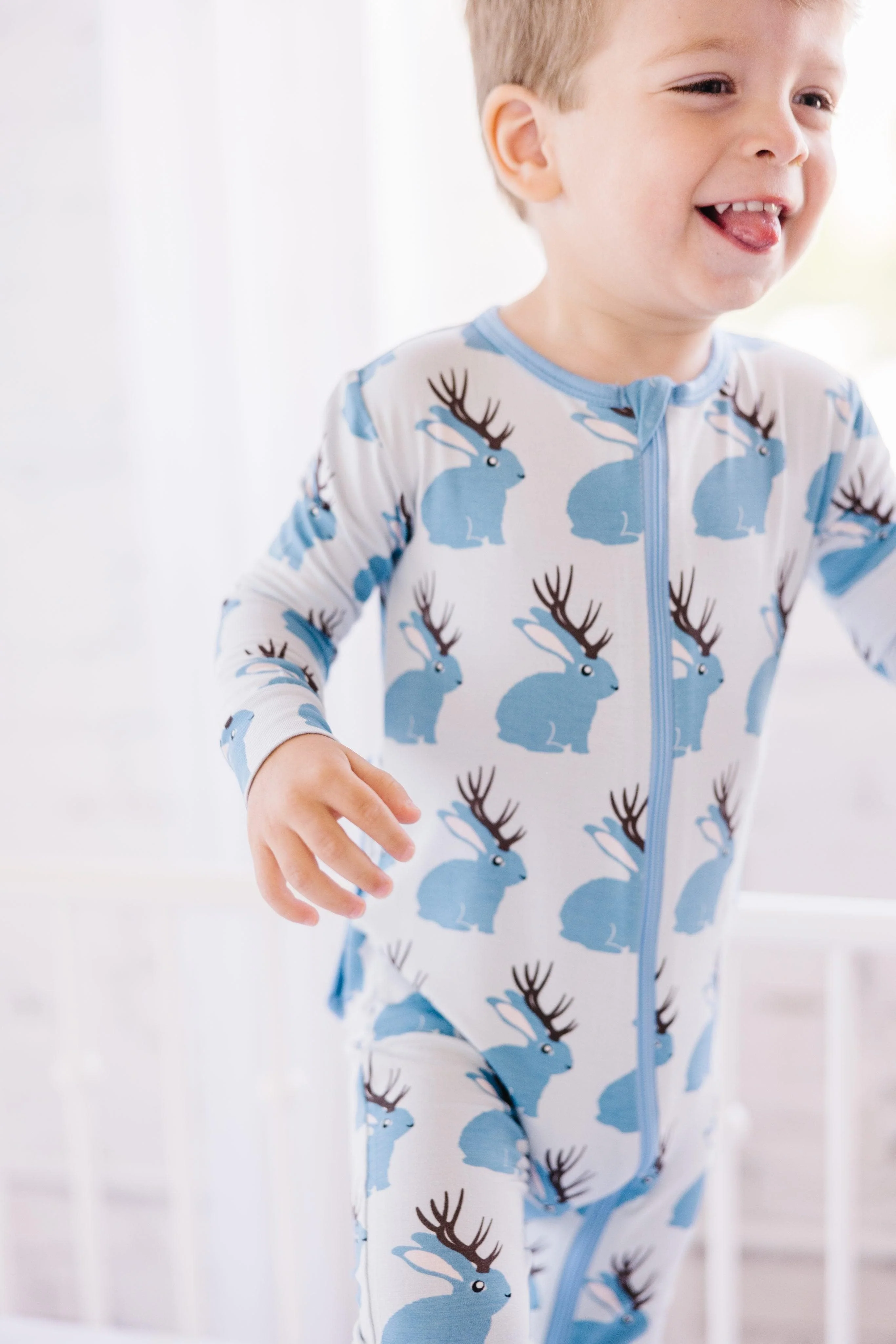 Boy's Print Bamboo Coverall with 2-Way Zipper - Dew Jackalope - Image 3