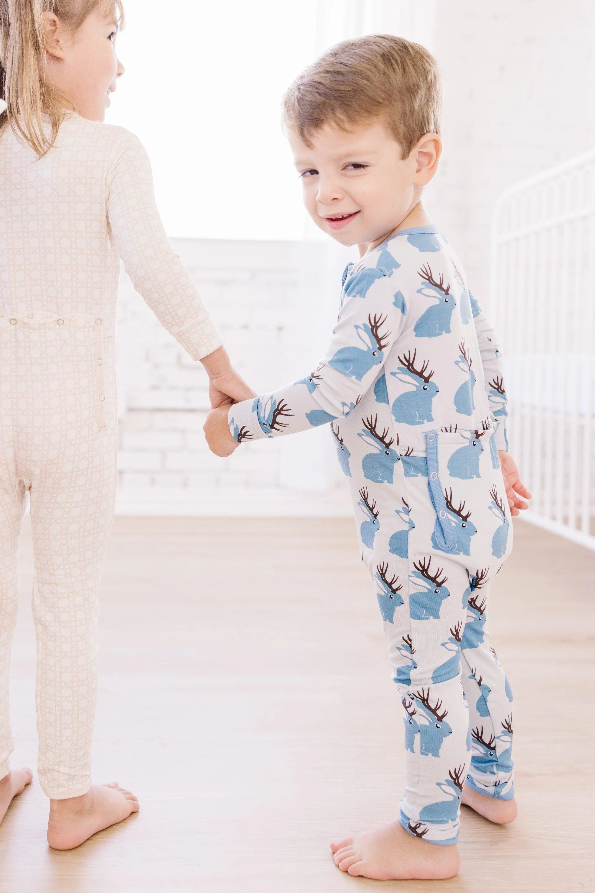 Boy's Print Bamboo Coverall with 2-Way Zipper - Dew Jackalope - Image 5
