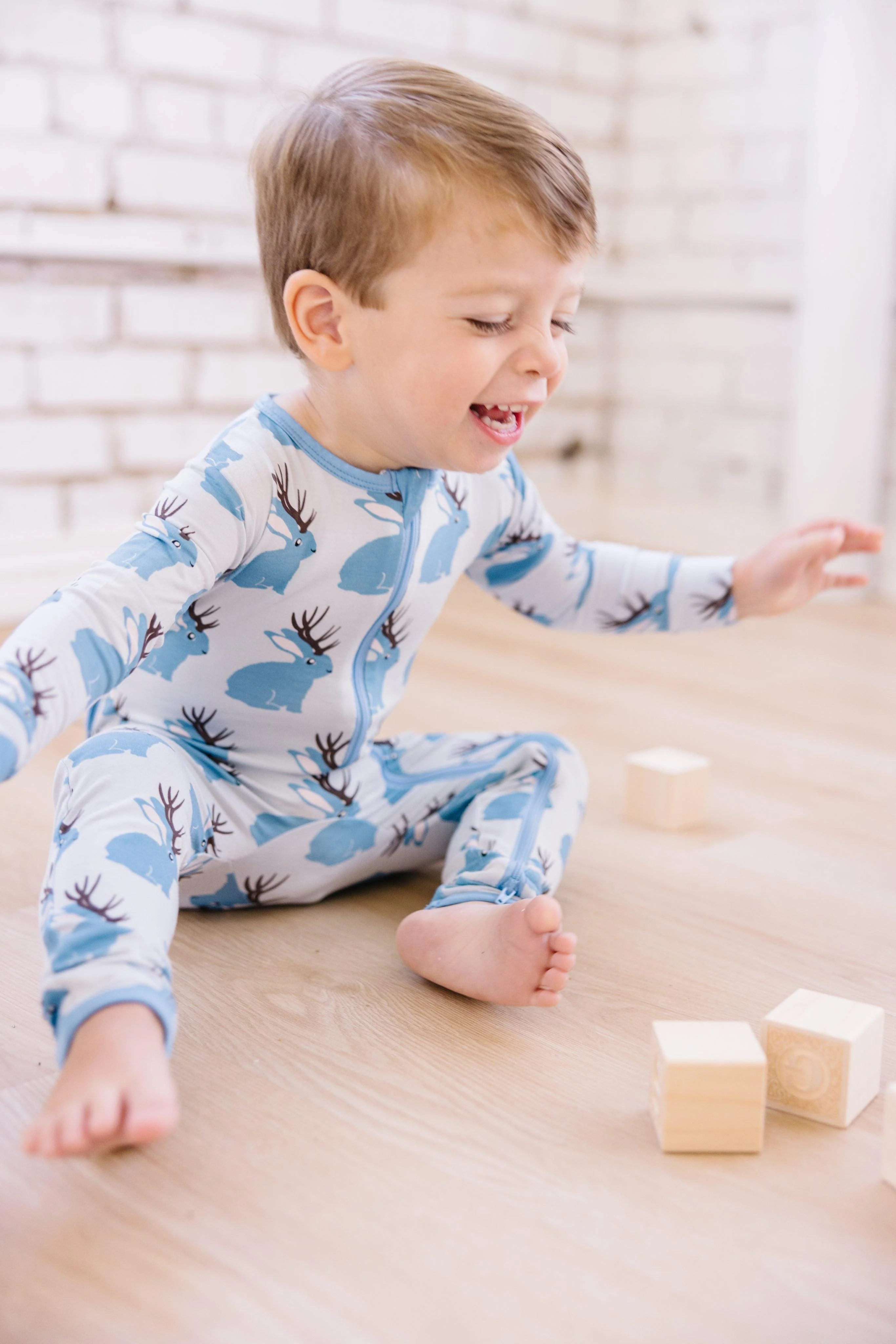 Boy's Print Bamboo Coverall with 2-Way Zipper - Dew Jackalope - Image 6