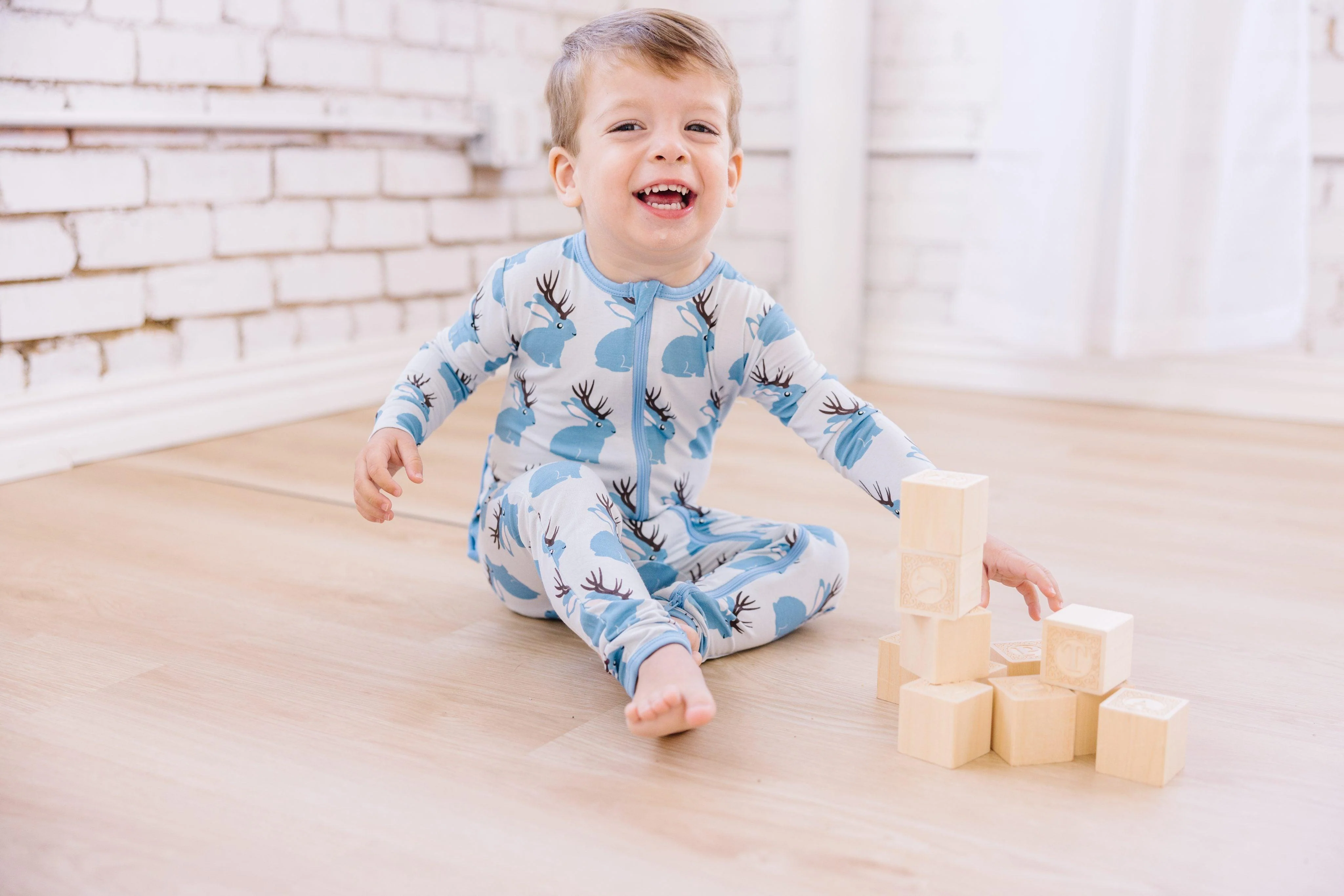 Boy's Print Bamboo Coverall with 2-Way Zipper - Dew Jackalope - Image 7