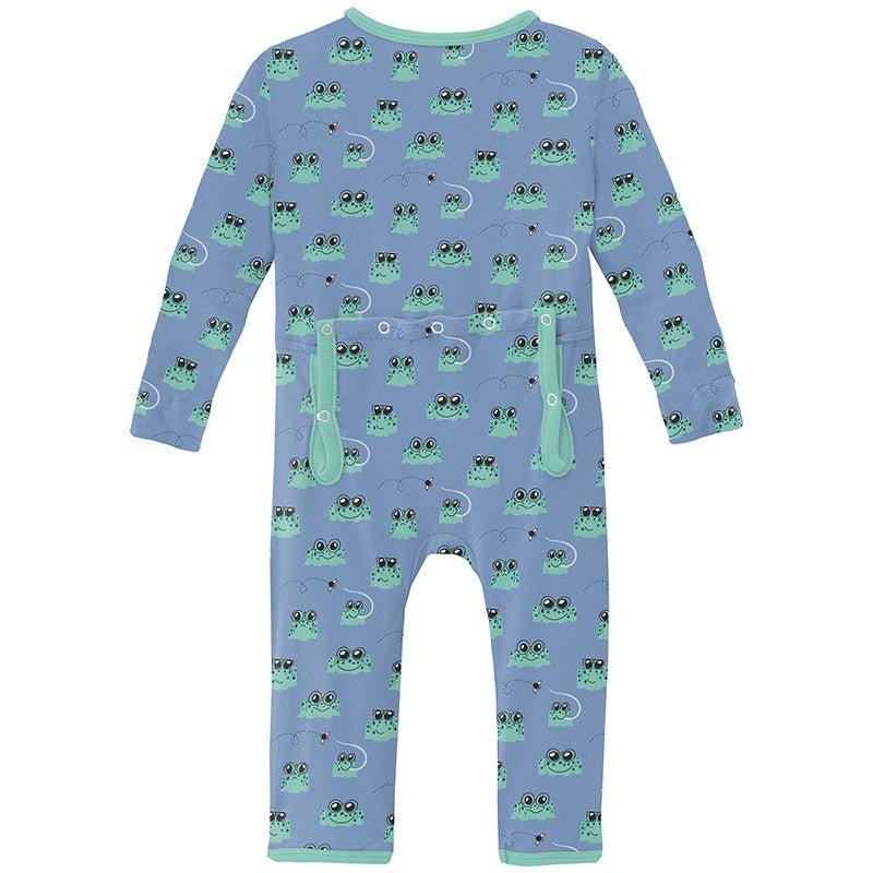 Boy's Print Bamboo Coverall with 2-Way Zipper - Dream Blue Bespeckled Frogs - Image 2