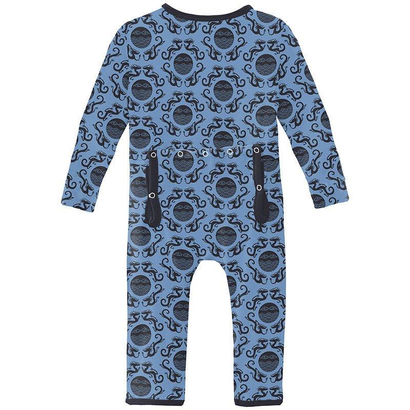 Boy's Print Bamboo Coverall with 2-Way Zipper - Dream Blue Four Dragons - Image 2