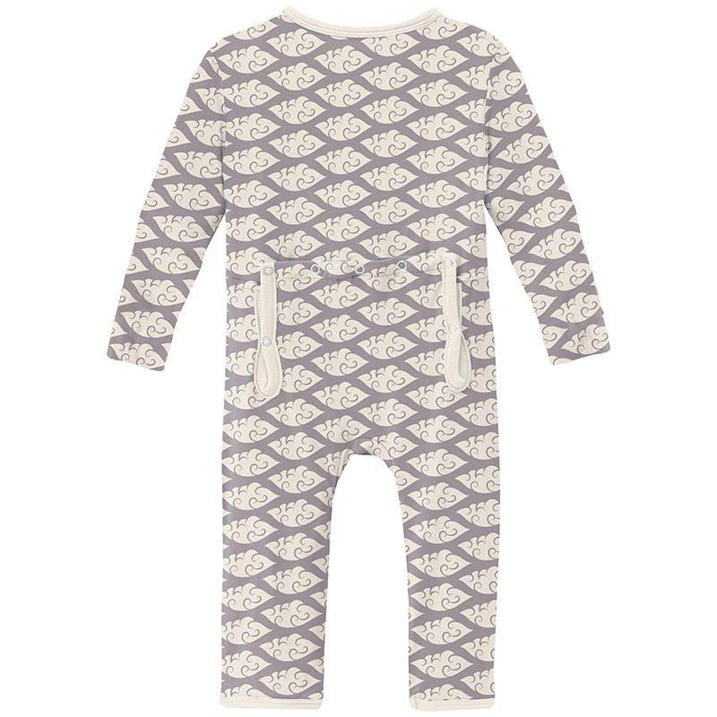 Boy's Print Bamboo Coverall with 2-Way Zipper - Feather Cloudy Sea - Image 2
