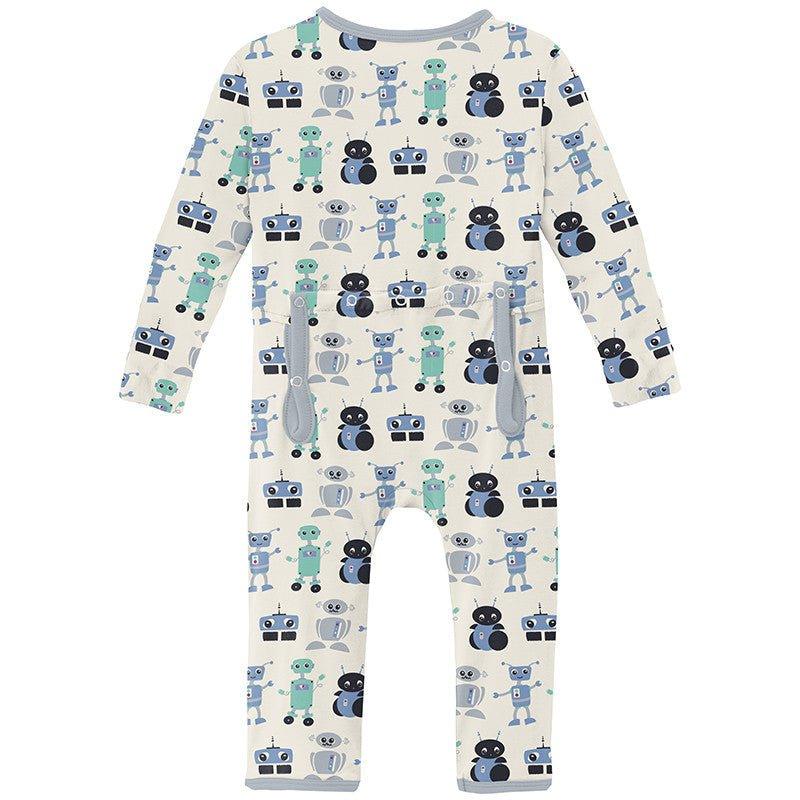 Boy's Print Bamboo Coverall with 2-Way Zipper - Natural Robots - Image 2