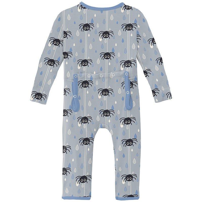 Boy's Print Bamboo Coverall with 2-Way Zipper - Pearl Blue Itsy Bitsy Spider - Image 2