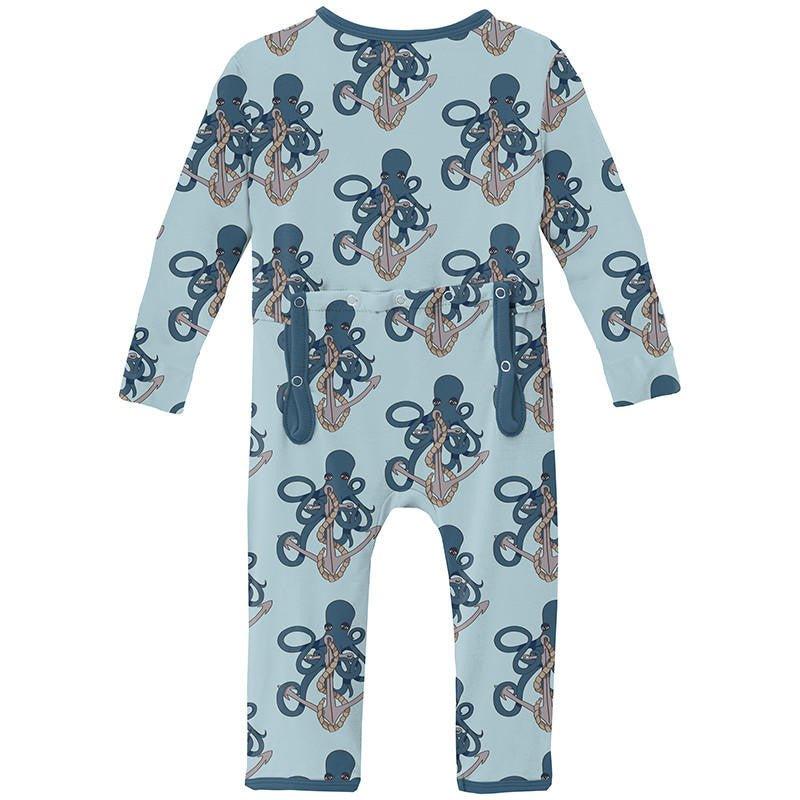 Boy's Print Bamboo Coverall with 2-Way Zipper - Spring Sky Octopus Anchor - Image 2