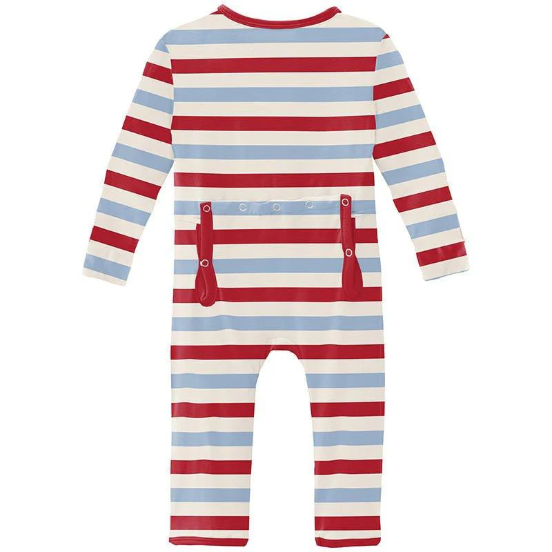 Boy's Print Bamboo Coverall with Zipper - Anniversary Balloon Stripe - Image 2