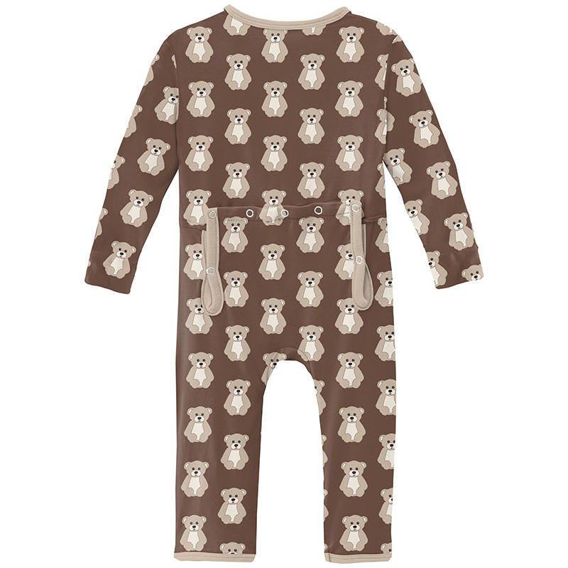 Boy's Print Bamboo Coverall with Zipper - Cocoa Teddy Bear - Image 2