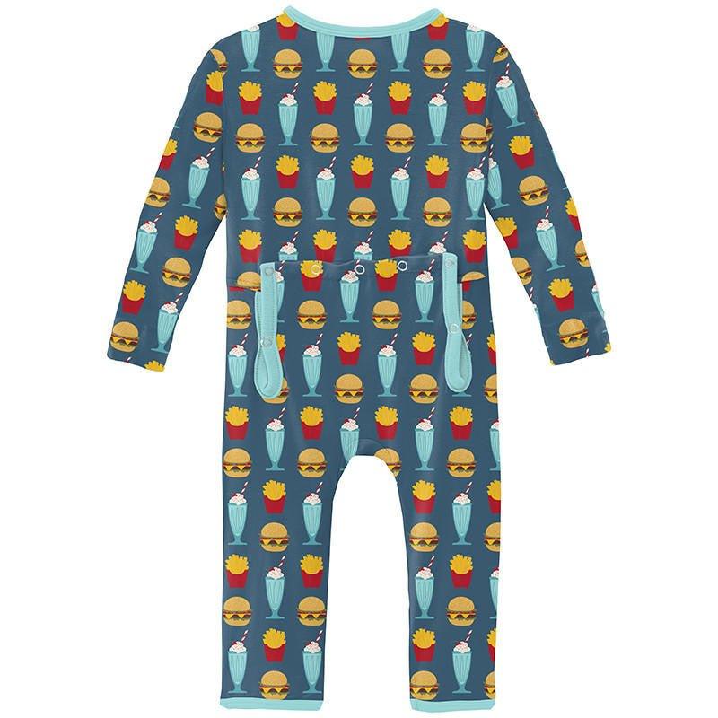 Boy's Print Bamboo Coverall with Zipper - Deep Sea Cheeseburger - Image 2