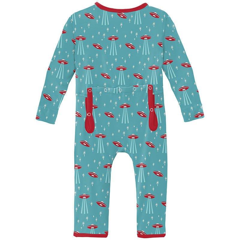 Boy's Print Bamboo Coverall with Zipper - Glacier Alien Invasion - Image 2