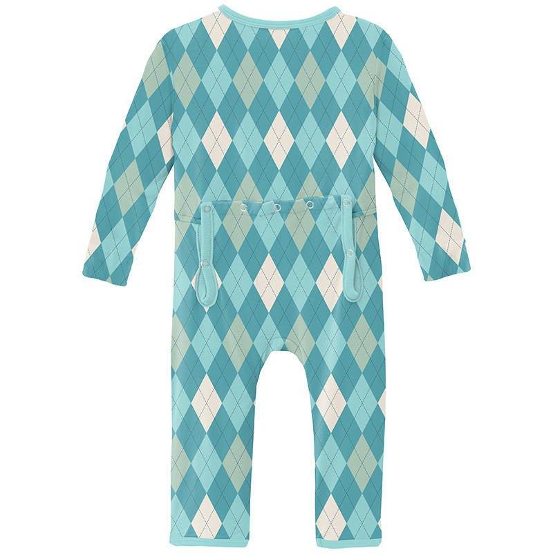 Boy's Print Bamboo Coverall with Zipper - Glacier Argyle - Image 2