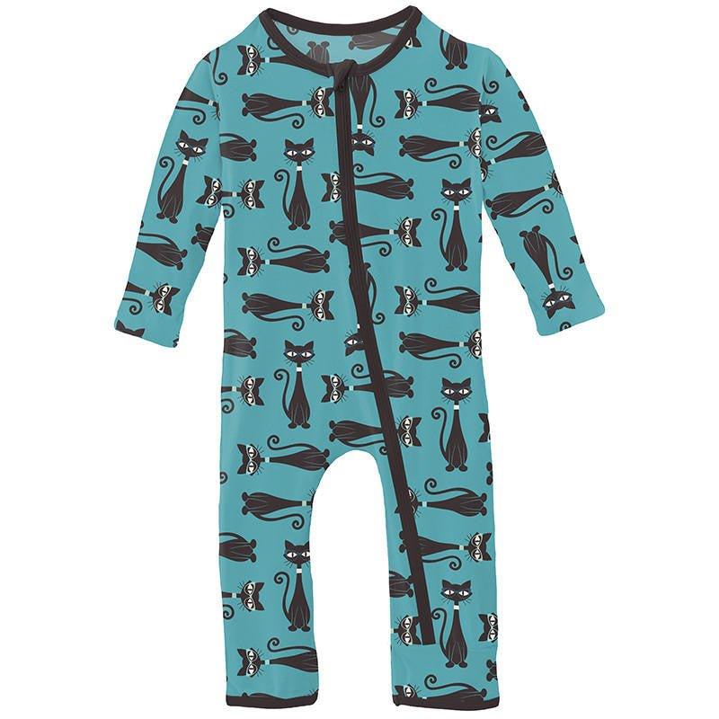 Boy's Print Bamboo Coverall with Zipper - Glacier Cool Cats