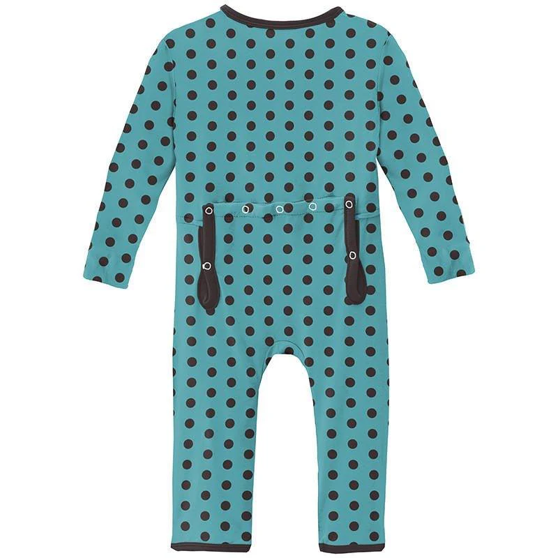 Boy's Print Bamboo Coverall with Zipper - Glacier Polka Dots - Image 2