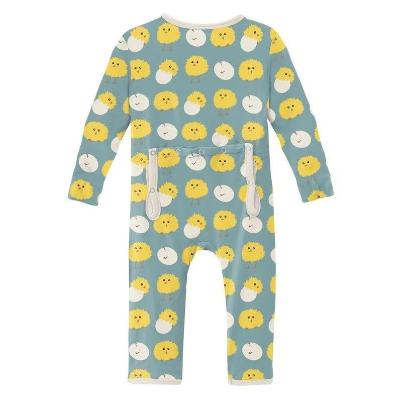 Boy's Print Bamboo Coverall with Zipper - Jade Peep Peeps - Image 2