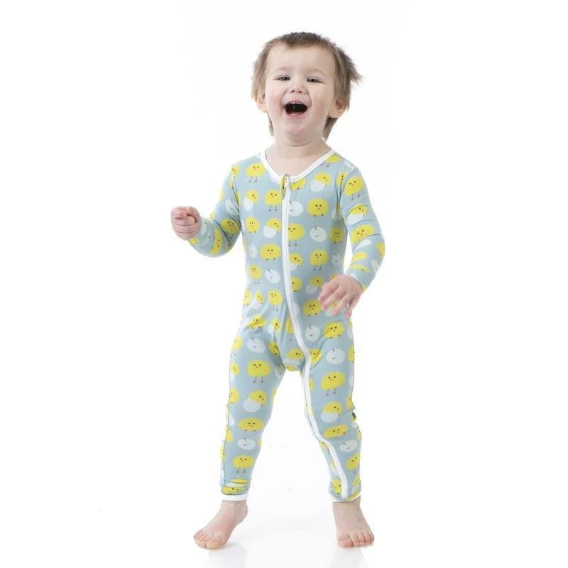 Boy's Print Bamboo Coverall with Zipper - Jade Peep Peeps - Image 3
