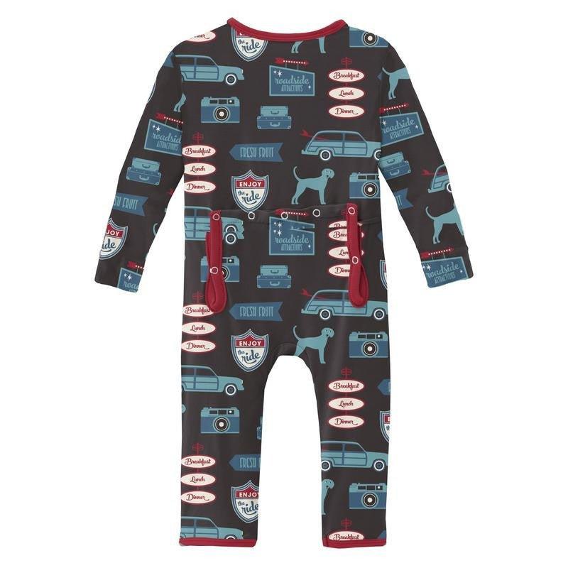 Boy's Print Bamboo Coverall with Zipper - Midnight on the Road - Image 2