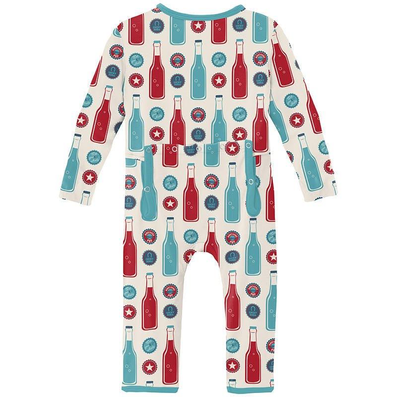 Boy's Print Bamboo Coverall with Zipper - Natural Soda Pop - Image 2