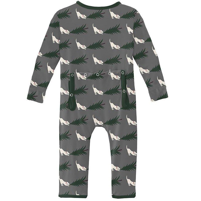 Boy's Print Bamboo Coverall with Zipper - Pewter Christmas Tree Drag - Image 2