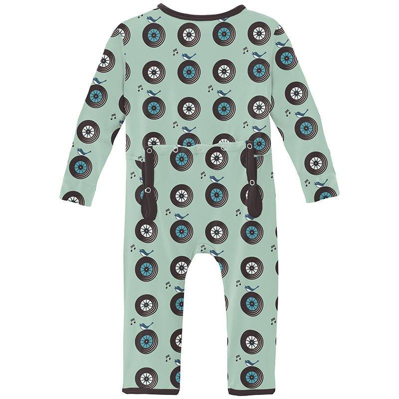 Boy's Print Bamboo Coverall with Zipper - Pistachio Record Birds - Image 2