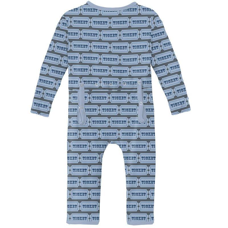 Boy's Print Bamboo Coverall with Zipper - Slate Game Tickets - Image 2