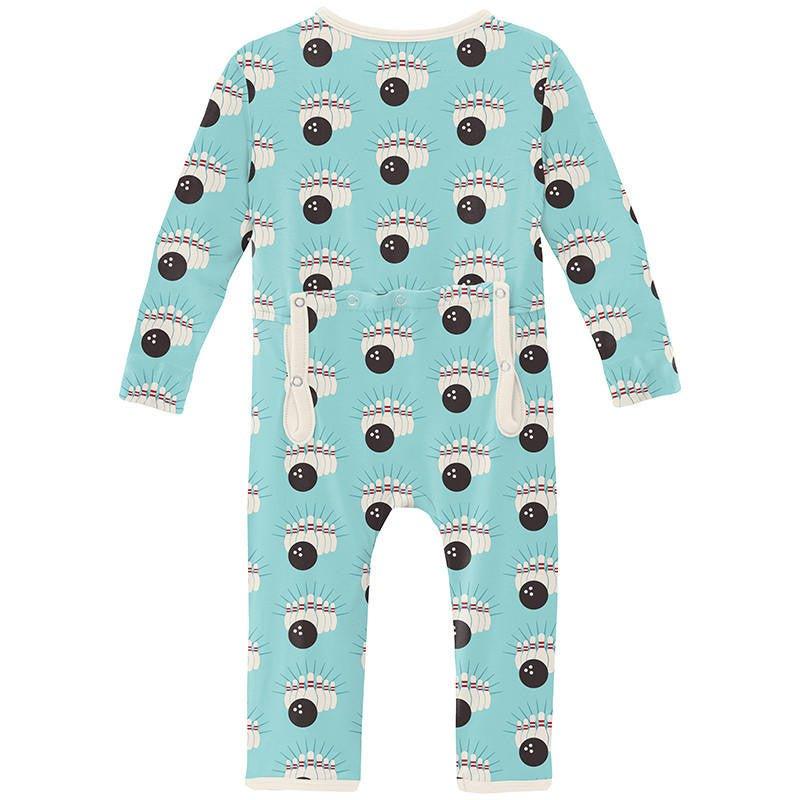Boy's Print Bamboo Coverall with Zipper - Summer Sky Bowling - Image 2