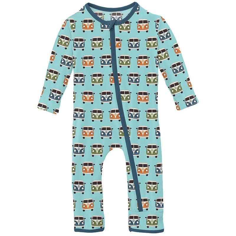 Boy's Print Bamboo Coverall with Zipper - Summer Sky Vintage Vans